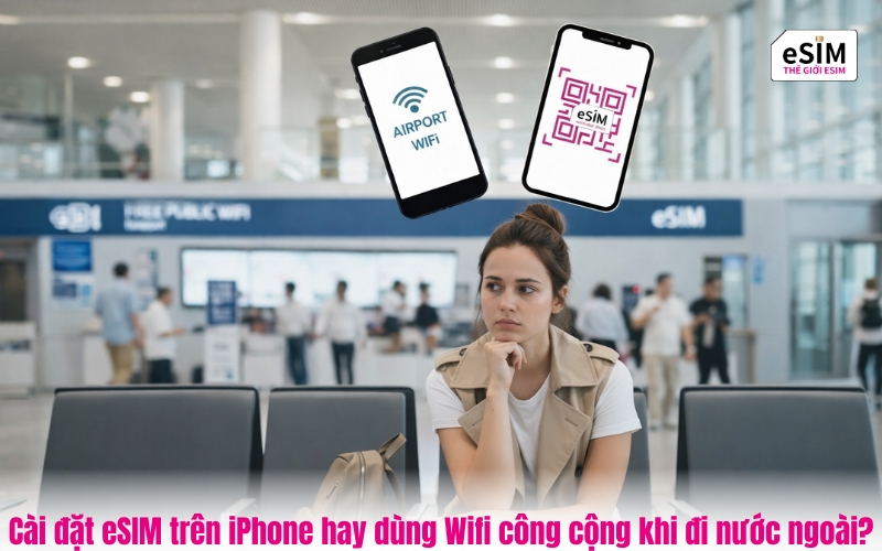 Cài đặt eSIM iPhone hay dùng Wifi công cộng khi đi nước ngoài?
